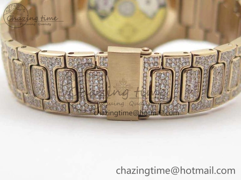 Nautilus Jumbo Ladies 7021 RG Full Paved Diamonds On Diamonds Plated RG Bracelet MIYOTA 9015