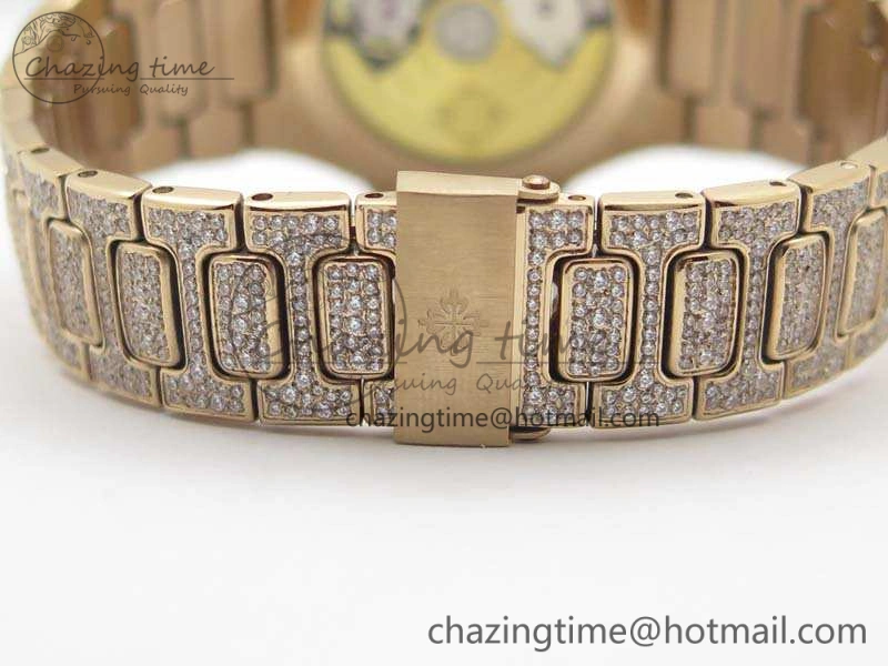 Nautilus Jumbo Ladies 7021 RG Full Paved Diamonds On Diamonds Plated RG Bracelet MIYOTA 9015