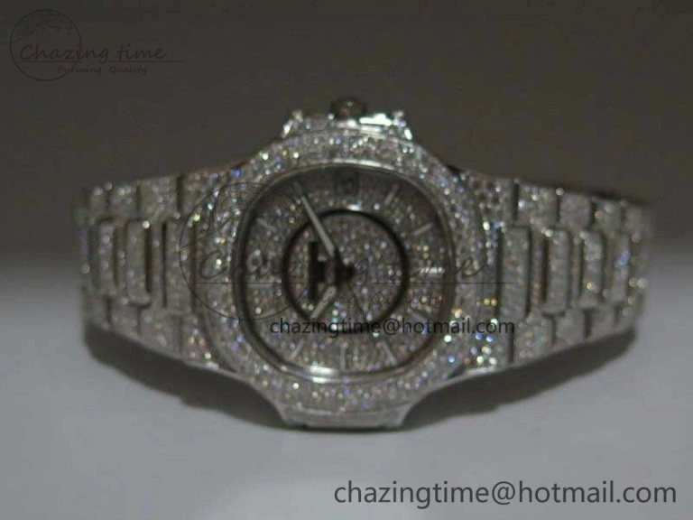 Nautilus Jumbo Ladies 7021 RG Full Paved Diamonds On Diamonds Plated RG Bracelet MIYOTA 9015
