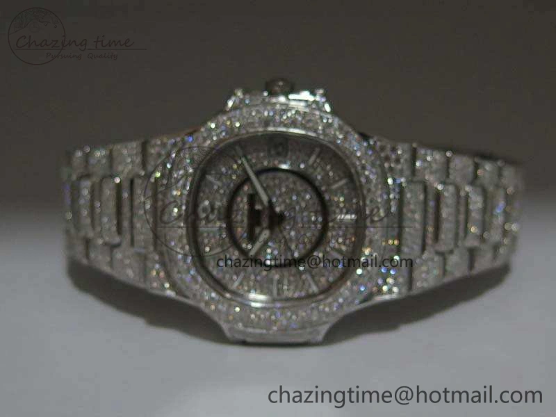 Nautilus Jumbo Ladies 7021 RG Full Paved Diamonds On Diamonds Plated RG Bracelet MIYOTA 9015