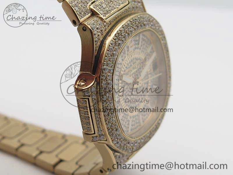 Nautilus Jumbo Ladies 7021 RG Full Paved Diamonds On Diamonds Plated RG Bracelet MIYOTA 9015