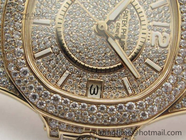 Nautilus Jumbo Ladies 7021 RG Full Paved Diamonds On Diamonds Plated RG Bracelet MIYOTA 9015