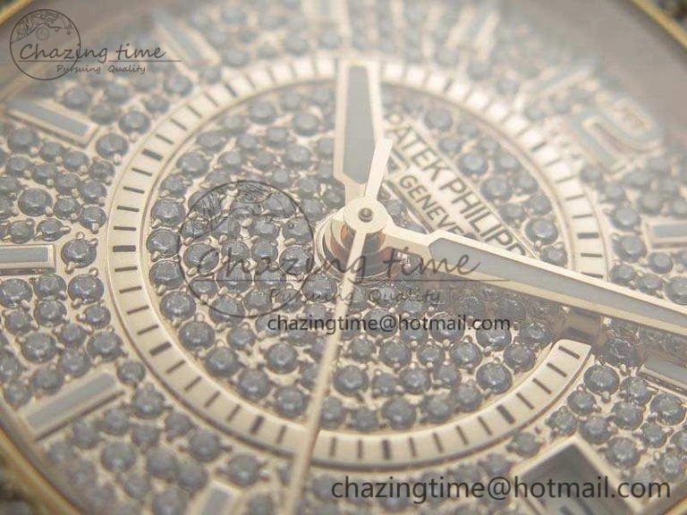 Nautilus Jumbo Ladies 7021 RG Full Paved Diamonds On Diamonds Plated RG Bracelet MIYOTA 9015