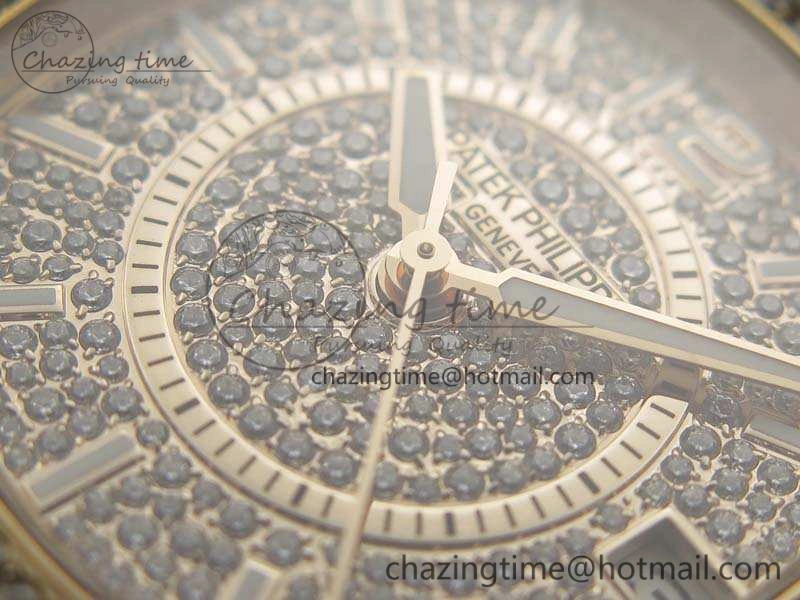 Nautilus Jumbo Ladies 7021 RG Full Paved Diamonds On Diamonds Plated RG Bracelet MIYOTA 9015