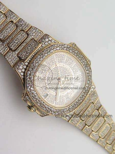 Nautilus Jumbo Ladies 7021 RG Full Paved Diamonds On Diamonds Plated RG Bracelet MIYOTA 9015