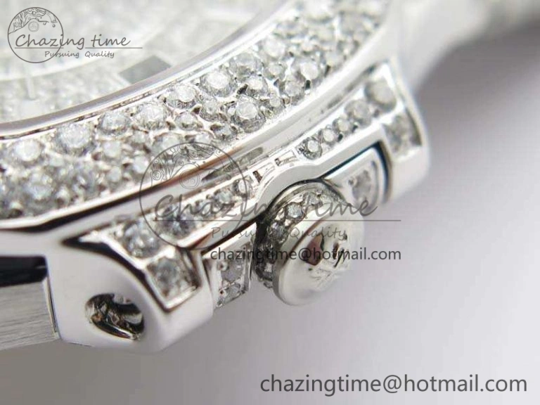 Nautilus Jumbo Ladies 7021 SS Full Paved Diamonds On Diamonds Plated SS Bracelet MIYOTA 9015