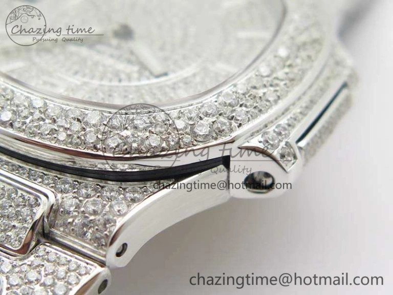 Nautilus Jumbo Ladies 7021 SS Full Paved Diamonds On Diamonds Plated SS Bracelet MIYOTA 9015