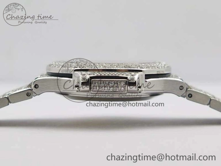 Nautilus Jumbo Ladies 7021 SS Full Paved Diamonds On Diamonds Plated SS Bracelet MIYOTA 9015