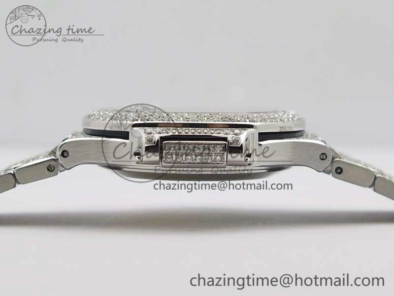Nautilus Jumbo Ladies 7021 SS Full Paved Diamonds On Diamonds Plated SS Bracelet MIYOTA 9015