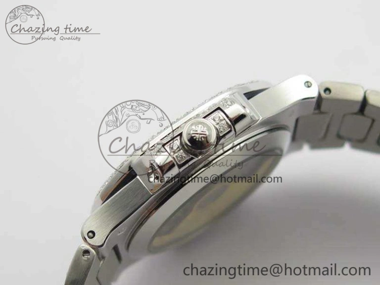 Nautilus Jumbo Ladies 7021 SS Full Paved Diamonds On Diamonds Plated SS Bracelet MIYOTA 9015