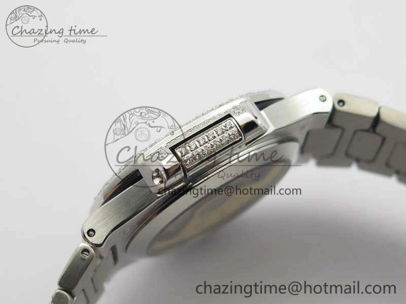Nautilus Jumbo Ladies 7021 SS Full Paved Diamonds On Diamonds Plated SS Bracelet MIYOTA 9015