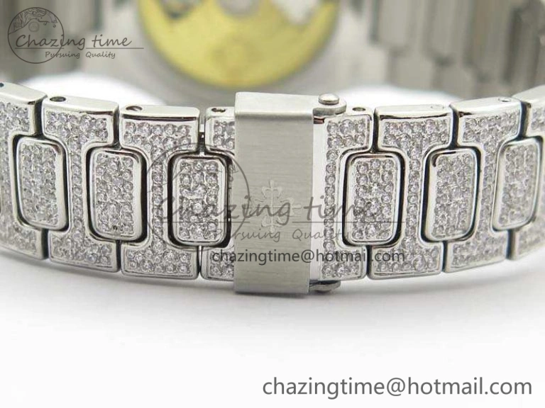 Nautilus Jumbo Ladies 7021 SS Full Paved Diamonds On Diamonds Plated SS Bracelet MIYOTA 9015