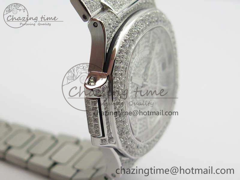 Nautilus Jumbo Ladies 7021 SS Full Paved Diamonds On Diamonds Plated SS Bracelet MIYOTA 9015