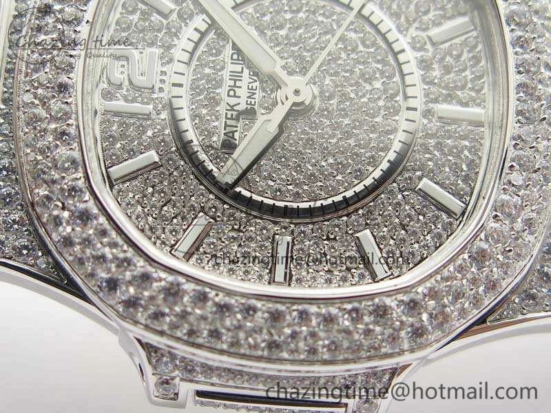 Nautilus Jumbo Ladies 7021 SS Full Paved Diamonds On Diamonds Plated SS Bracelet MIYOTA 9015