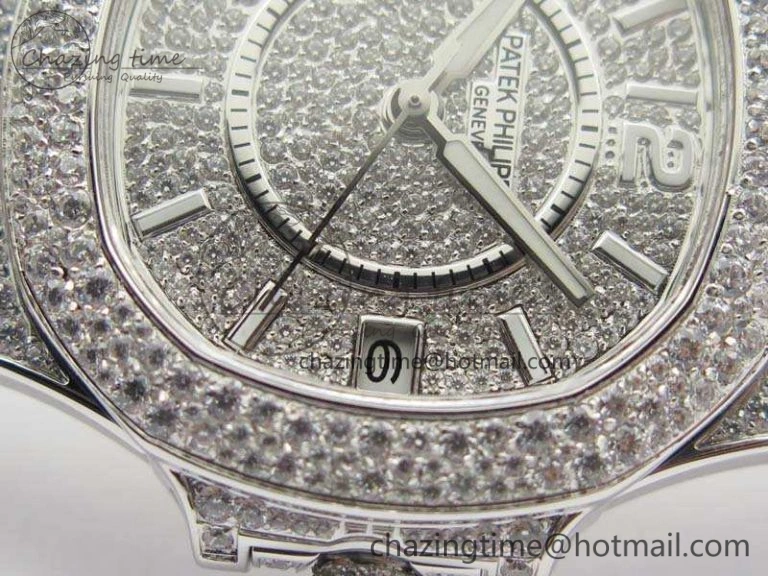 Nautilus Jumbo Ladies 7021 SS Full Paved Diamonds On Diamonds Plated SS Bracelet MIYOTA 9015