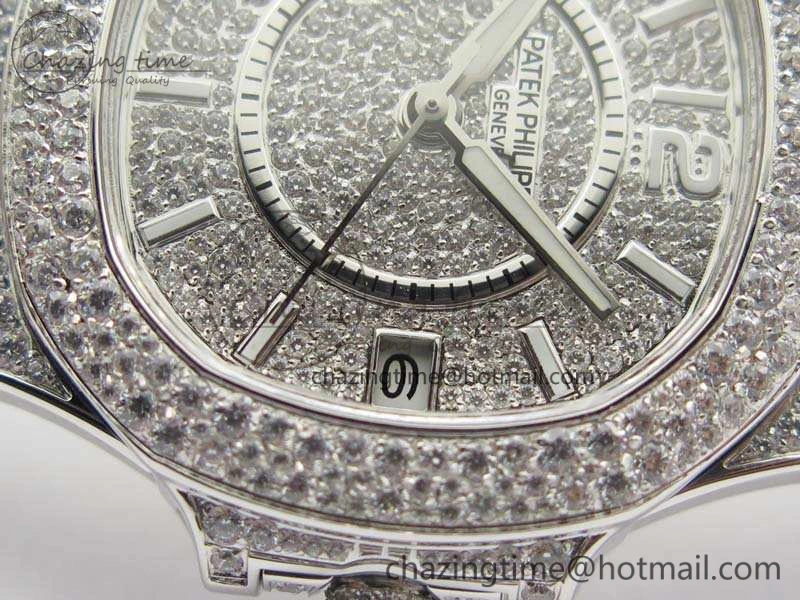Nautilus Jumbo Ladies 7021 SS Full Paved Diamonds On Diamonds Plated SS Bracelet MIYOTA 9015