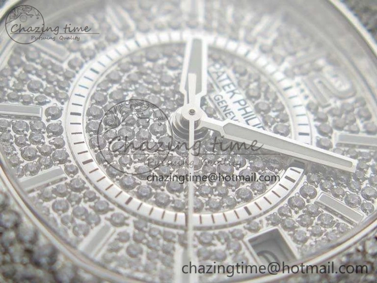 Nautilus Jumbo Ladies 7021 SS Full Paved Diamonds On Diamonds Plated SS Bracelet MIYOTA 9015