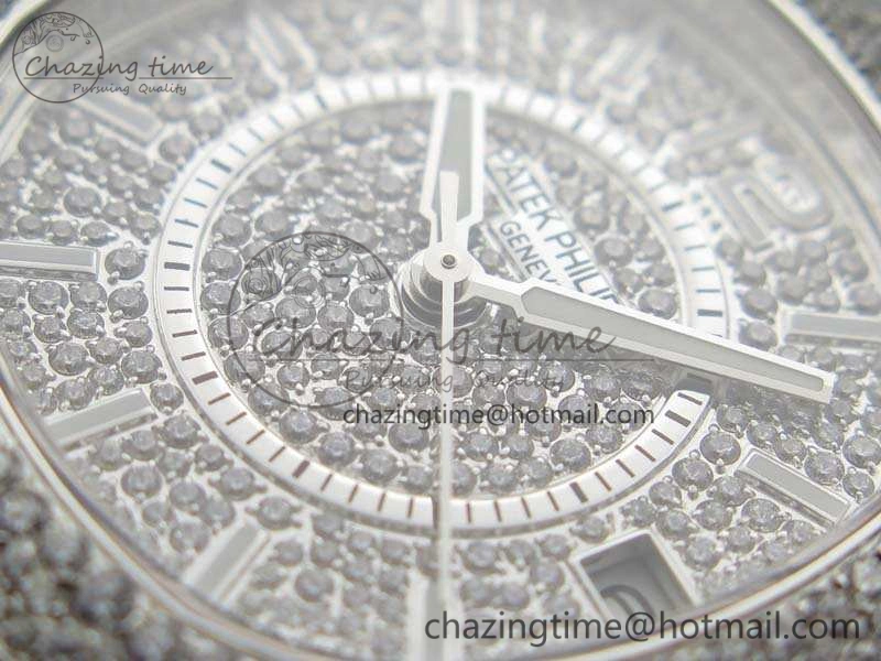 Nautilus Jumbo Ladies 7021 SS Full Paved Diamonds On Diamonds Plated SS Bracelet MIYOTA 9015