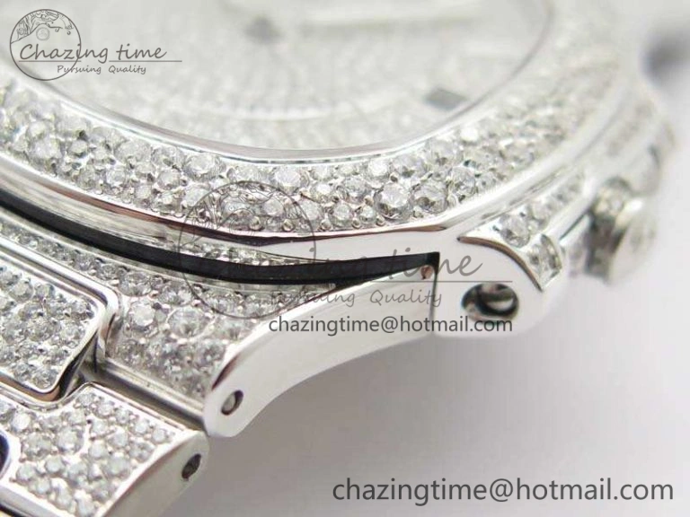 Nautilus Jumbo Ladies 7021 SS Full Paved Diamonds On Diamonds Plated SS Bracelet MIYOTA 9015