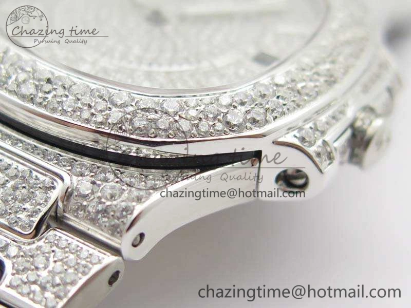 Nautilus Jumbo Ladies 7021 SS Full Paved Diamonds On Diamonds Plated SS Bracelet MIYOTA 9015