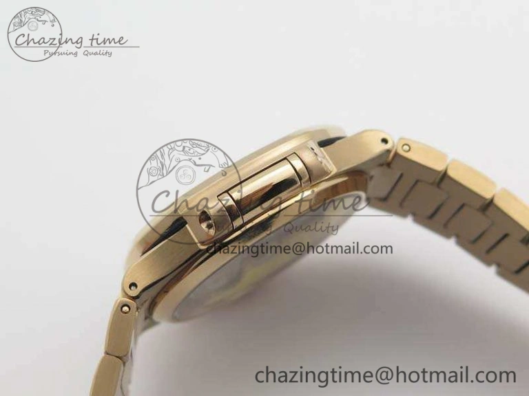 Nautilus Jumbo Ladies 7118 RG PF 1:1 Best Edition Gold Textured Dial On RG Bracelet A324 Clone