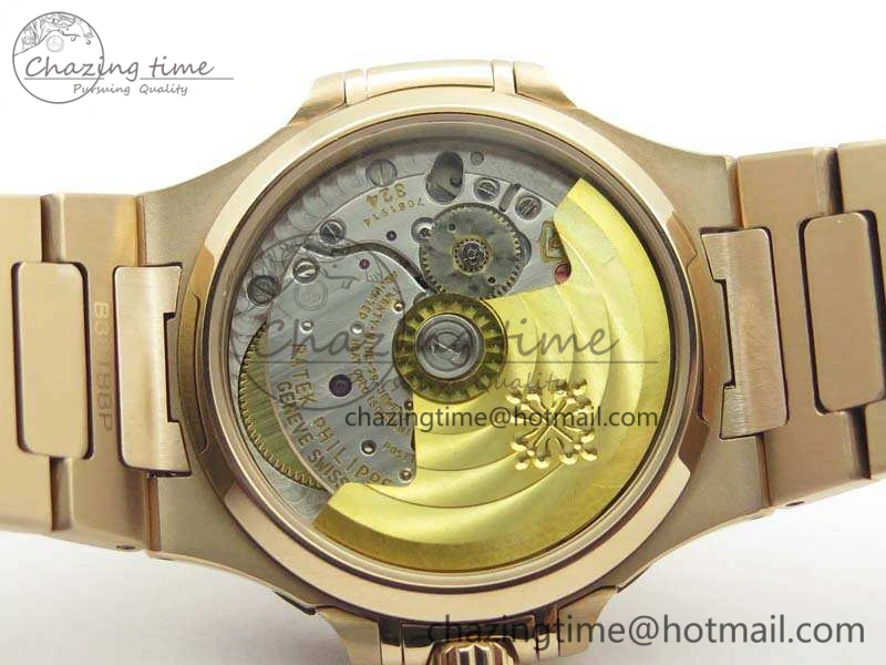 Nautilus Jumbo Ladies 7118 RG PF 1:1 Best Edition Gold Textured Dial On RG Bracelet A324 Clone