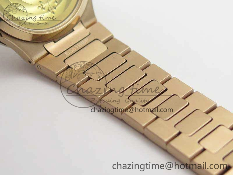 Nautilus Jumbo Ladies 7118 RG PF 1:1 Best Edition Gold Textured Dial On RG Bracelet A324 Clone