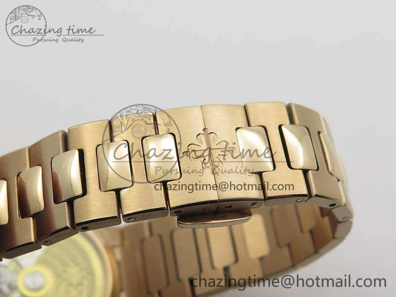 Nautilus Jumbo Ladies 7118 RG PF 1:1 Best Edition Gold Textured Dial On RG Bracelet A324 Clone