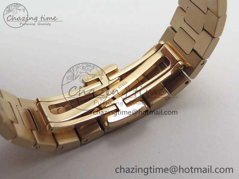 Nautilus Jumbo Ladies 7118 RG PF 1:1 Best Edition Gold Textured Dial On RG Bracelet A324 Clone