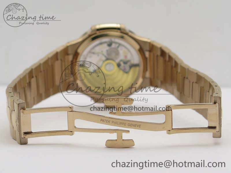 Nautilus Jumbo Ladies 7118 RG PF 1:1 Best Edition Gold Textured Dial On RG Bracelet A324 Clone