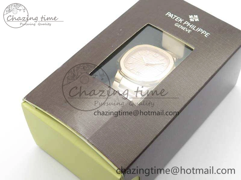Nautilus Jumbo Ladies 7118 RG PF 1:1 Best Edition Gold Textured Dial On RG Bracelet A324 Clone
