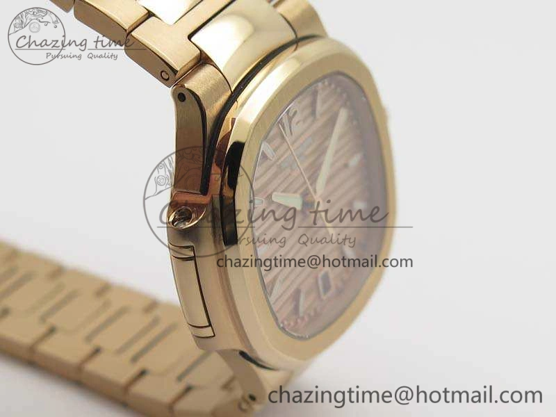 Nautilus Jumbo Ladies 7118 RG PF 1:1 Best Edition Gold Textured Dial On RG Bracelet A324 Clone