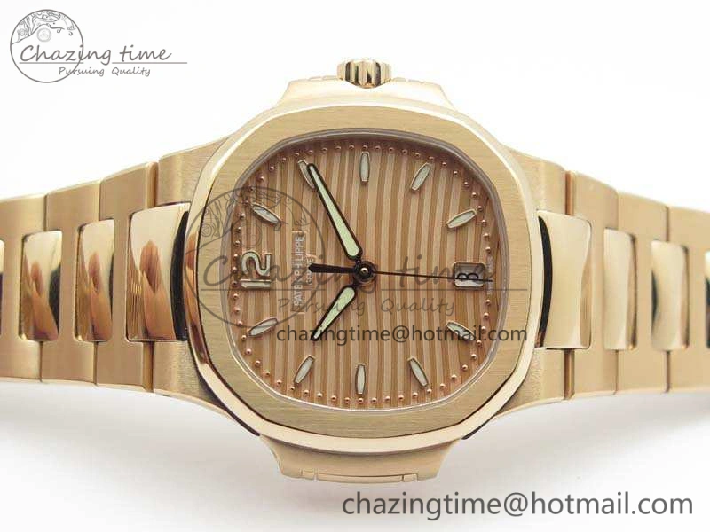 Nautilus Jumbo Ladies 7118 RG PF 1:1 Best Edition Gold Textured Dial On RG Bracelet A324 Clone