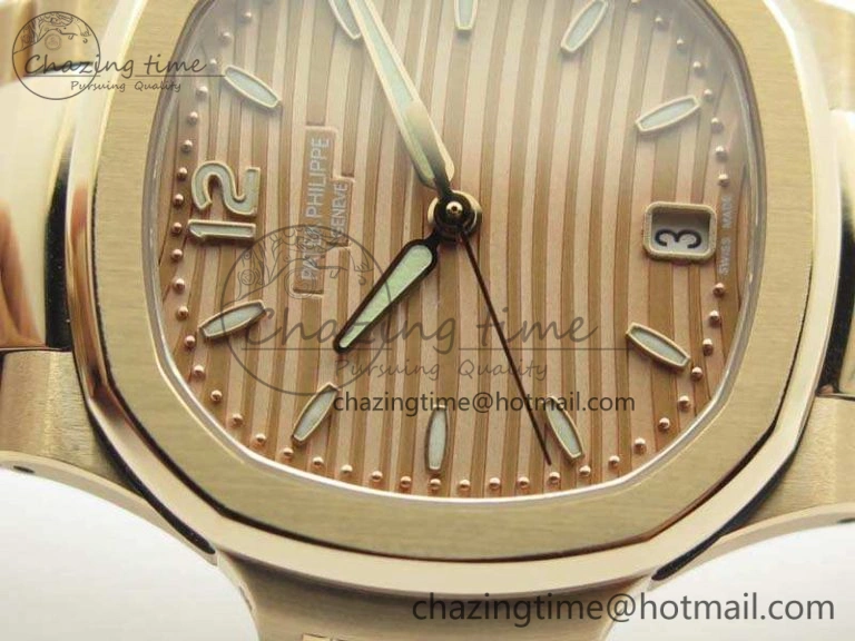 Nautilus Jumbo Ladies 7118 RG PF 1:1 Best Edition Gold Textured Dial On RG Bracelet A324 Clone