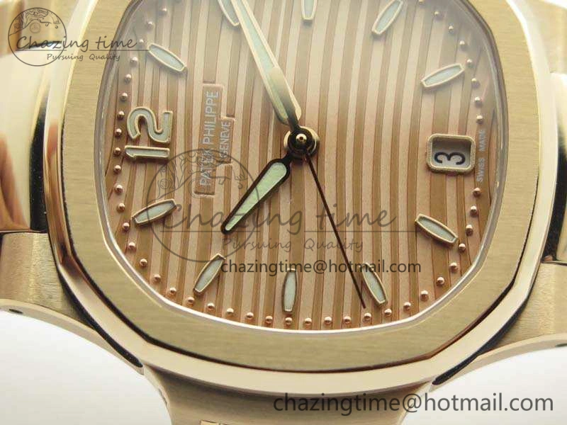 Nautilus Jumbo Ladies 7118 RG PF 1:1 Best Edition Gold Textured Dial On RG Bracelet A324 Clone