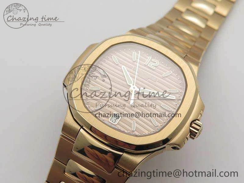 Nautilus Jumbo Ladies 7118 RG PF 1:1 Best Edition Gold Textured Dial On RG Bracelet A324 Clone