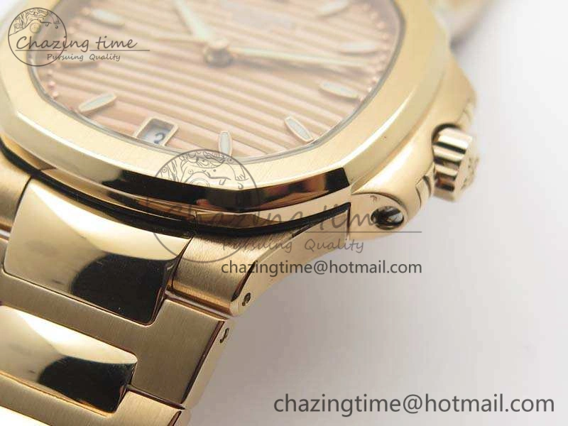 Nautilus Jumbo Ladies 7118 RG PF 1:1 Best Edition Gold Textured Dial On RG Bracelet A324 Clone
