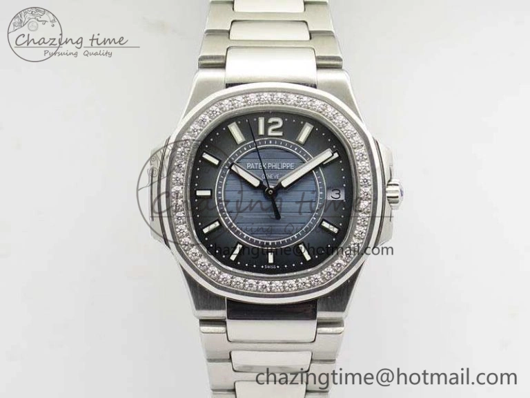 Nautilus Ladies 7011 SS JJF 1:1 Best Edition Diamond Bezel Blue Dial On SS Bracelet ETA Quartz