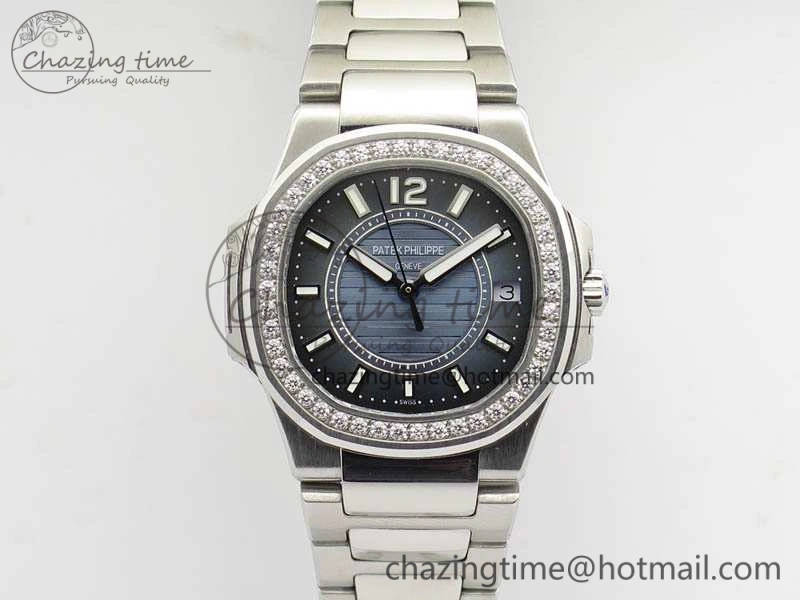 Nautilus Ladies 7011 SS JJF 1:1 Best Edition Diamond Bezel Blue Dial On SS Bracelet ETA Quartz