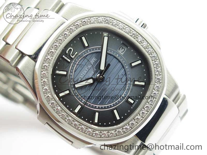 Nautilus Ladies 7011 SS JJF 1:1 Best Edition Diamond Bezel Blue Dial On SS Bracelet ETA Quartz