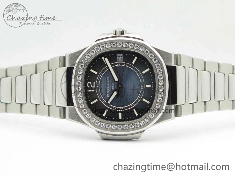 Nautilus Ladies 7011 SS JJF 1:1 Best Edition Diamond Bezel Blue Dial On SS Bracelet ETA Quartz