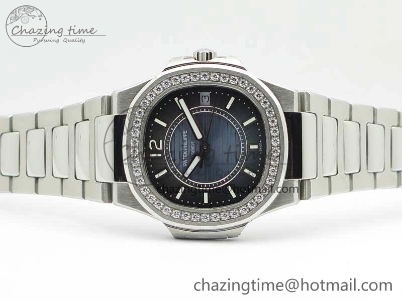 Nautilus Ladies 7011 SS JJF 1:1 Best Edition Diamond Bezel Blue Dial On SS Bracelet ETA Quartz