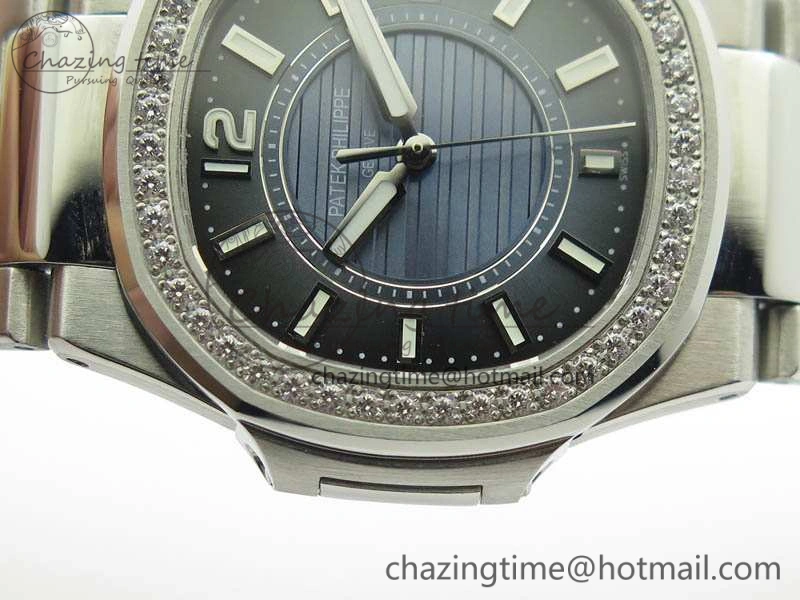 Nautilus Ladies 7011 SS JJF 1:1 Best Edition Diamond Bezel Blue Dial On SS Bracelet ETA Quartz