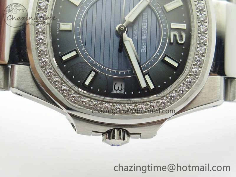 Nautilus Ladies 7011 SS JJF 1:1 Best Edition Diamond Bezel Blue Dial On SS Bracelet ETA Quartz