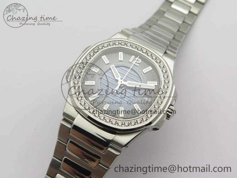 Nautilus Ladies 7011 SS JJF 1:1 Best Edition Diamond Bezel Blue Dial On SS Bracelet ETA Quartz