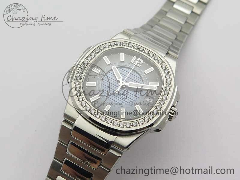 Nautilus Ladies 7011 SS JJF 1:1 Best Edition Diamond Bezel Blue Dial On SS Bracelet ETA Quartz