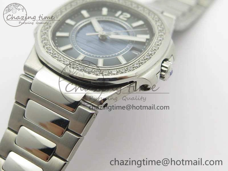 Nautilus Ladies 7011 SS JJF 1:1 Best Edition Diamond Bezel Blue Dial On SS Bracelet ETA Quartz