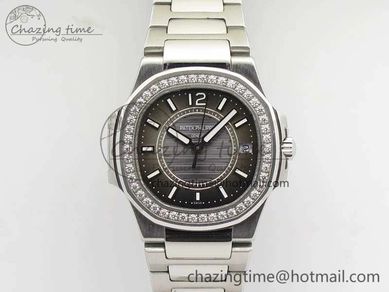 Nautilus Ladies 7011 SS JJF 1:1 Best Edition Diamond Bezel Gray Dial On SS Bracelet ETA Quartz