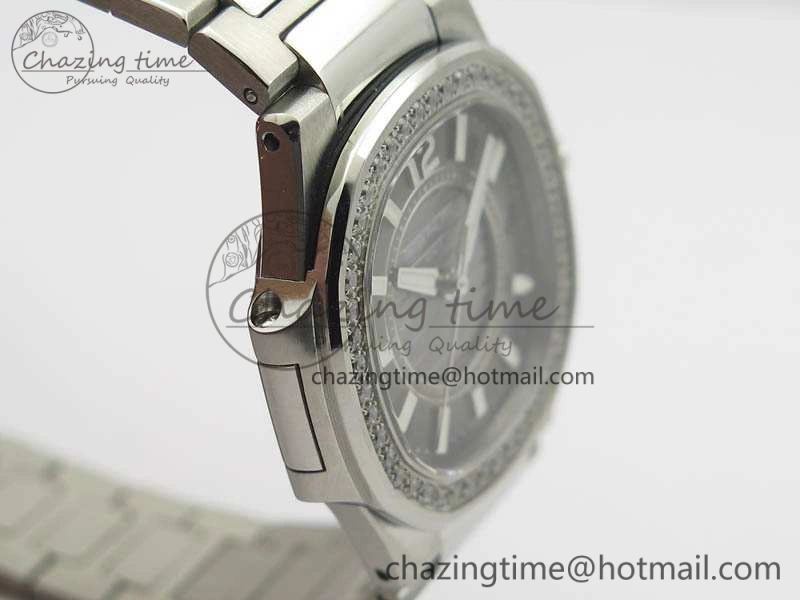 Nautilus Ladies 7011 SS JJF 1:1 Best Edition Diamond Bezel Gray Dial On SS Bracelet ETA Quartz