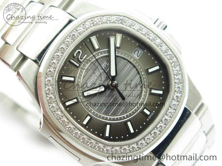 Nautilus Ladies 7011 SS JJF 1:1 Best Edition Diamond Bezel Gray Dial On SS Bracelet ETA Quartz